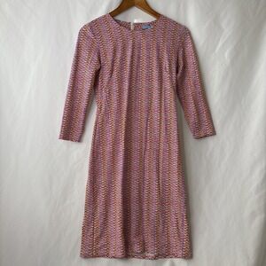 J McLaughlin Womens Sz XS Dress‎ Pink Orange Geometric Pattern 3/4 Sleeve